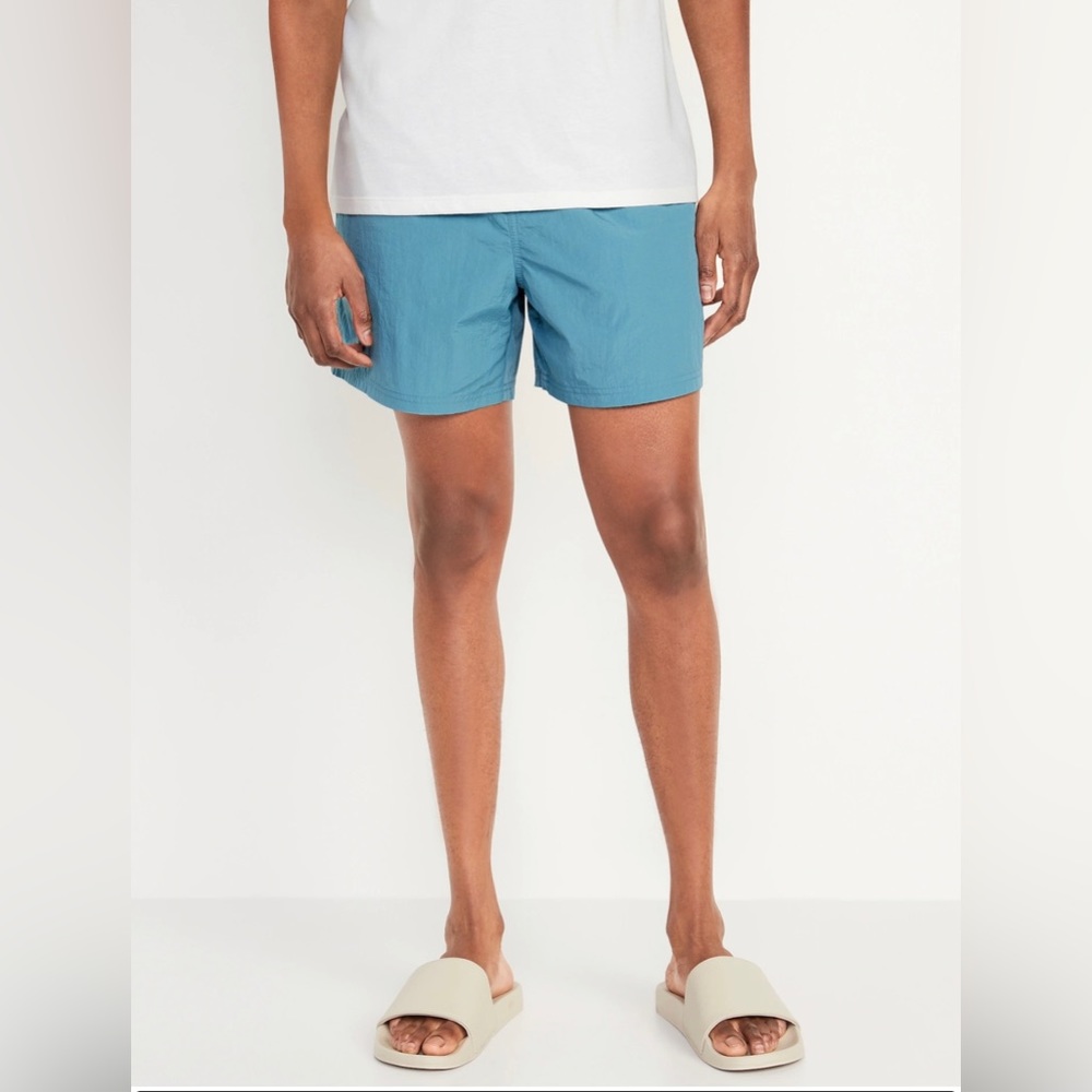 NWT Old Navy Men's 4XLT Rivulet Blue Packable Nylon Swim Trunks 6.5 in Inseam